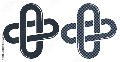 Two interlocking abstract shapes symbolizing connection and partnership on a dark background.