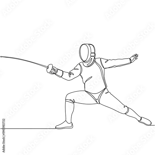 Fencing Athlete in Aggressive Attack Stance Minimal Line Art

