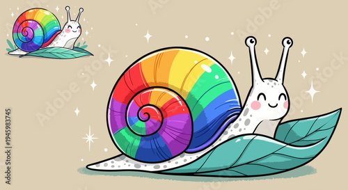 Set of 2 colorful snail illustrations vector