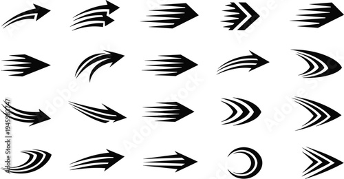 Collection, of, black, dynamic, speed, arrow, icons, set, isolated, on, white, background, vector, illustration, for, business, motion, direction, move, concept