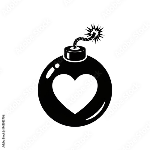 A stylized bomb with a lit fuse forming a heart shape isolated on transparent background