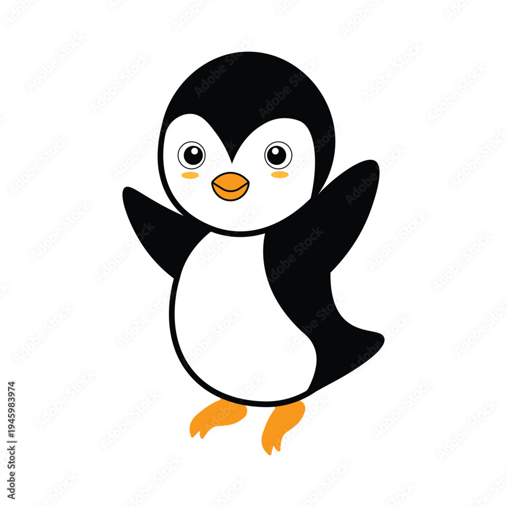 Fototapeta premium Cute baby penguin character design. cartoon penguin with a black and white body. standing with a cute expression.