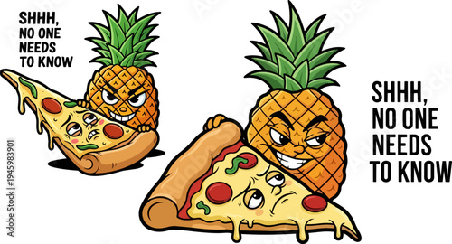 Set of 2 pineapple pizza memes vector