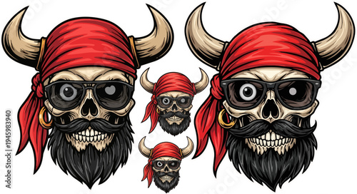Set of 4 pirate skull icons vector