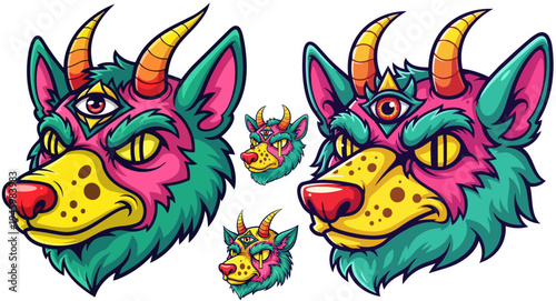 Set of 4 colorful monster heads vector illustrations