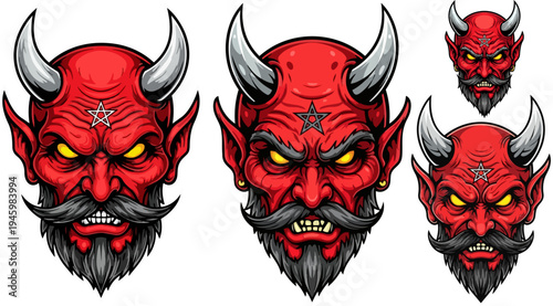 Set of 4 devil head icons vector