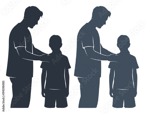 Caring father gently places hands on his child's shoulders, offering support and guidance.