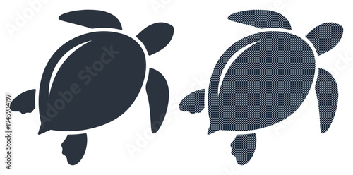 Two stylized turtles swimming gracefully against a clean white background.