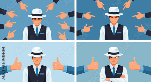 A man in different poses and gestures.