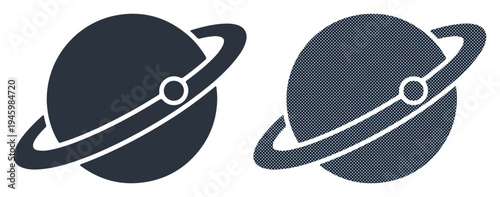 Stylized planet with rings, representing space exploration and cosmic wonder