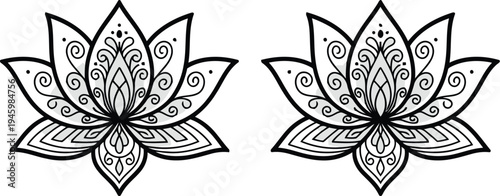 Two symmetrical lotus flower icons facing opposite directions Vector