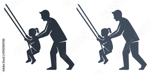 Father gently pushing daughter on a swing, creating joyful childhood memories