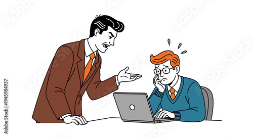 Two businessmen discussing on laptop computer.