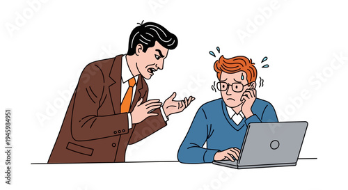 Two business colleagues discussing work on laptop.