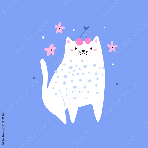 Vector illustration of cute hand-drawn cat for prints and stickers.