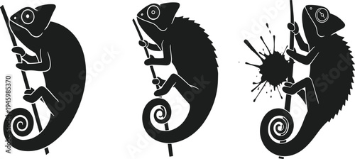 Chameleon silhouette, reptile illustration, lizard drawing, exotic animal art, wildlife design, camouflage creature graphic, black reptile figure, nature adaptation artwork