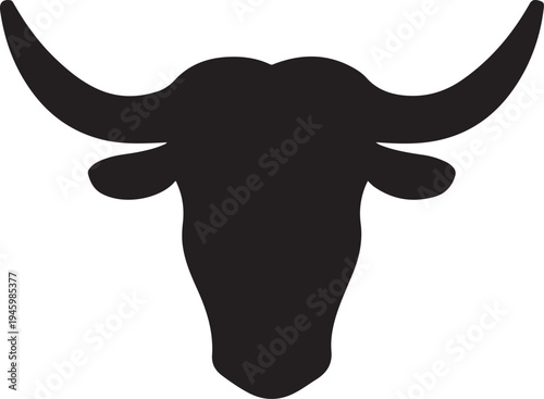 Bull head silhouette icon vector - livestock animal symbol with a bold black silhouette of a bull's head, featuring
