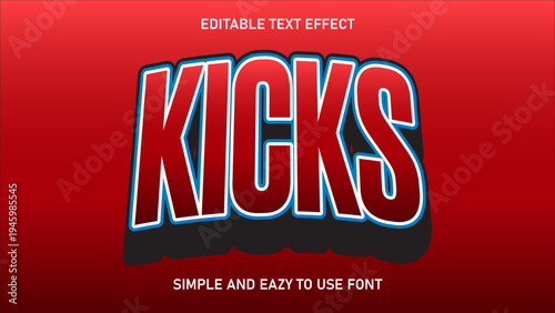 Kicks editable text effect with sport urban style and long shadow on red background