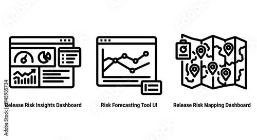 Risk management and forecasting tool icons for release insights mapping and strategic project planning