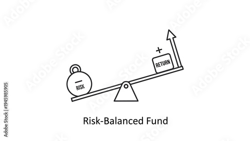 Financial risk-balanced fund concept showing seesaw balance between risk and return