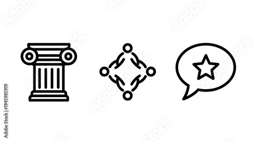 Foundation, connection, and feedback icons set for business principles and communication concepts