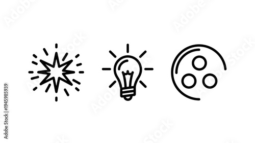 Idea, innovation, and collaboration icons set for creative solutions and teamwork concepts