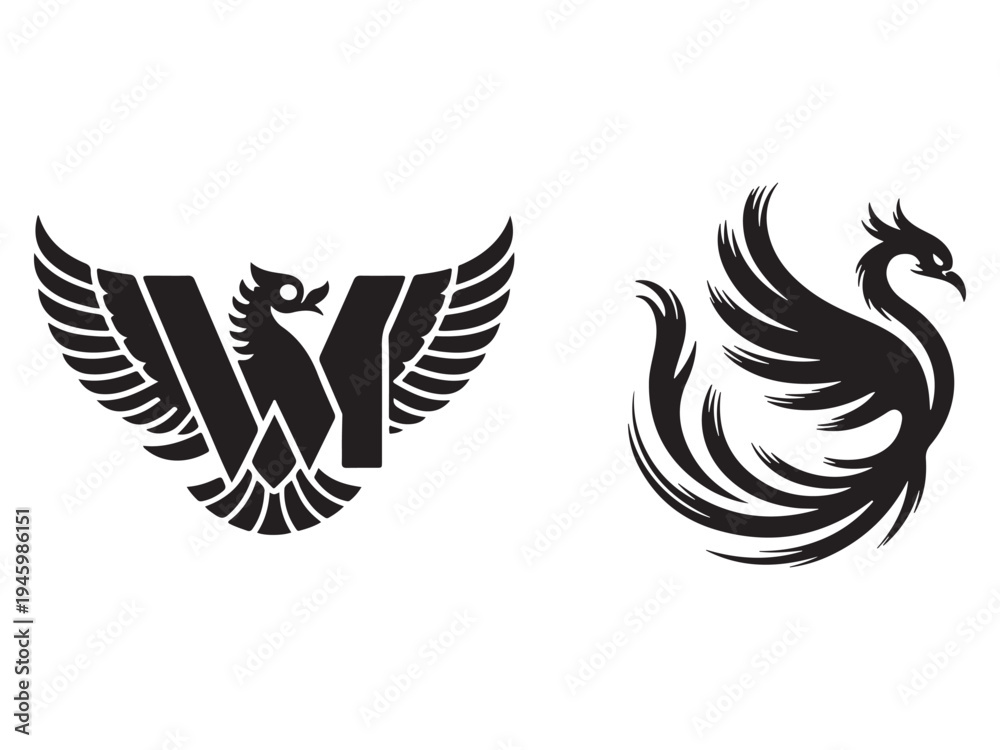 Obraz premium Set of Phoenix and Winged Bird Logos for Branding and Gaming