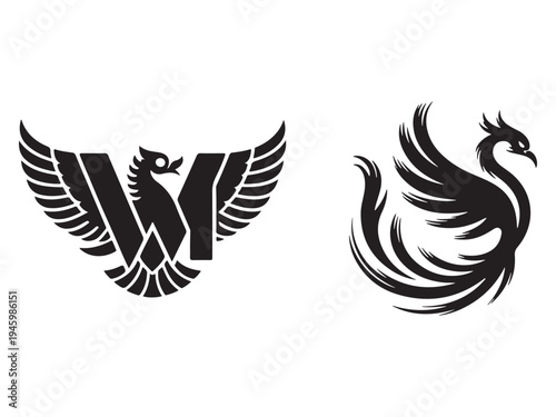 Set of Phoenix and Winged Bird Logos for Branding and Gaming