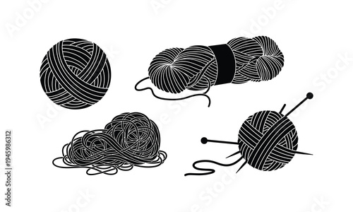 Four different ways of presenting yarn balls and knitting needles