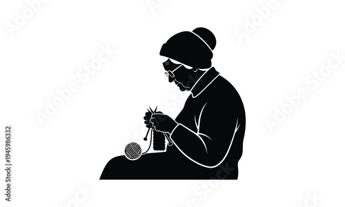 Elderly person knitting a cozy sweater with focus and dedication