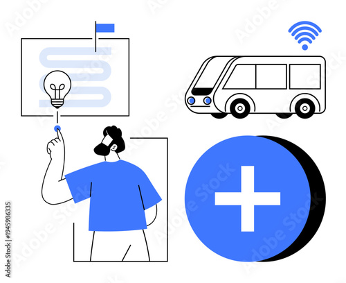 Smart mobility concept. Smart technology drives transportation ideas and wireless connectivity. Smart innovation improves urban mobility, digital tools, and efficient solutions. For smart cities
