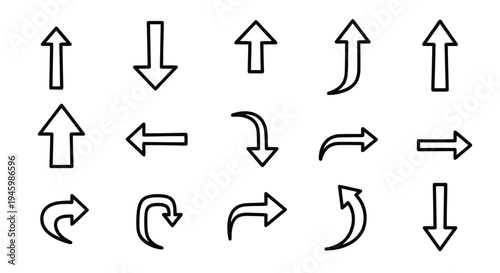 Collection of various single and double-headed arrows showing different directions and curves isolated on transparent background