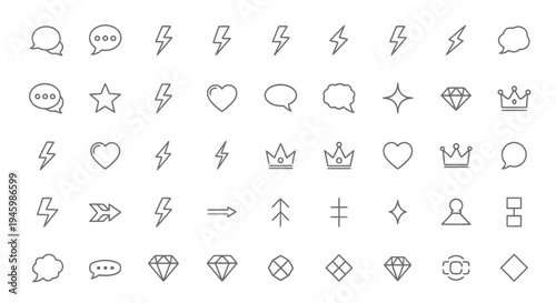 Collection of various icons representing emotions, objects, and symbols in a minimalist design isolated on transparent background