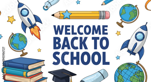 Colorful school supplies arranged to welcome students back to the classroom isolated on transparent background