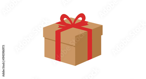 A brown gift box with a red ribbon.