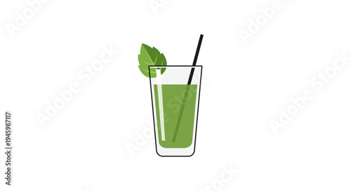A glass of green juice with mint.