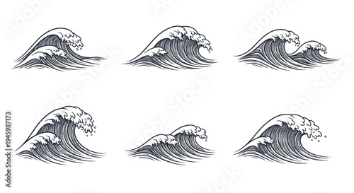 Six stylized illustrations of flying birds in various dynamic poses isolated on transparent background