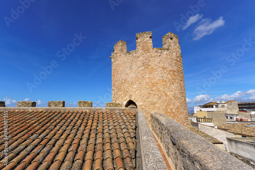 Detail of the Ochre Stone Masonry and Ancient Texture of the Medieval Castello dei Conti di Modica Tower in Alcamo