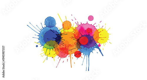 Vibrant watercolor splatters in a dynamic and colorful arrangement isolated on transparent background
