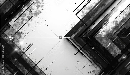 Abstract futuristic geometric background featuring digital architecture lines and 3D building blueprint patterns for urban technology design and engineering concept wallpaper