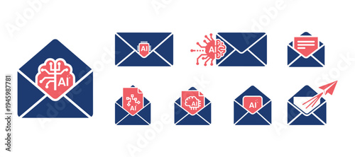 Artificial intelligence smart email envelope icon set