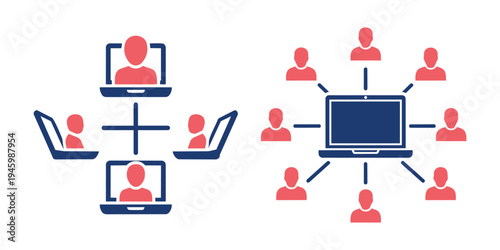 Remote work video conference and online network connection icon