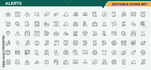 Alerts icon set. Includes symbols for aware, danger, hazard, caution, alert, information, exclamation and more. Editable vector. Pixel perfect. Signal line icon set.