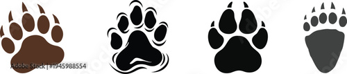 a collection of various kinds of animal footprints.Paw prints icon set. Bull cow pig wolf goat rooster bison and fox paw prints.animal paw print paw print silhouettes cat tiger lion dog fox bear