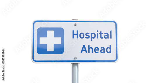 Hospital sign with blue cross