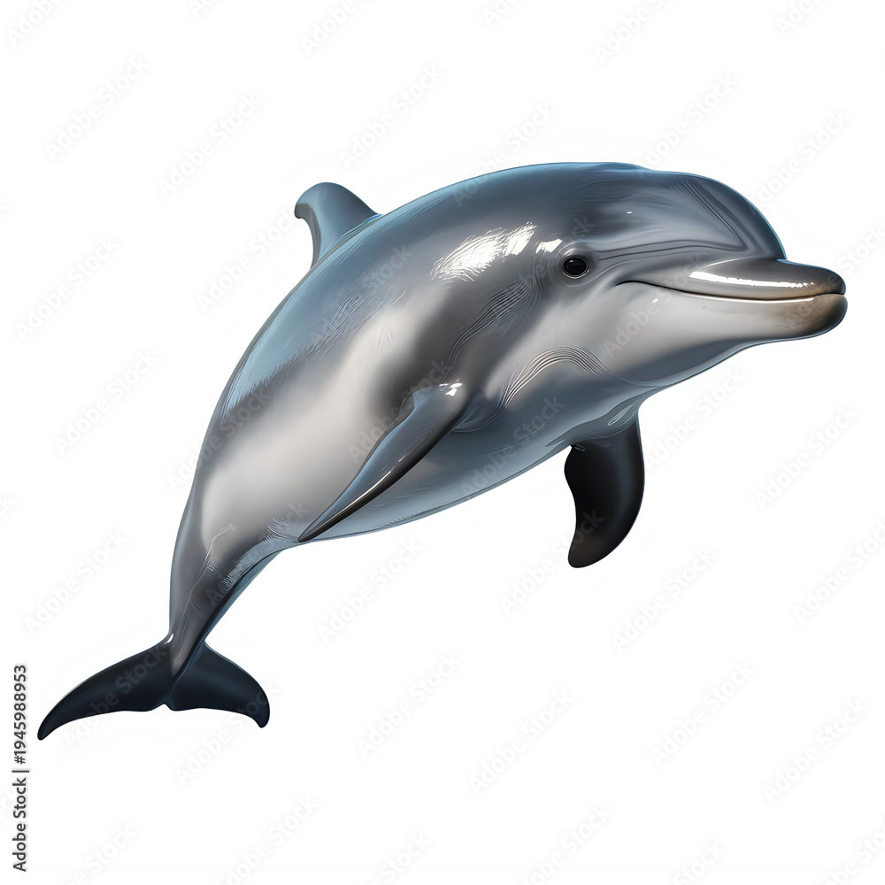 Obraz premium Gray dolphin swimming with smooth skin texture isolated on a transparent background