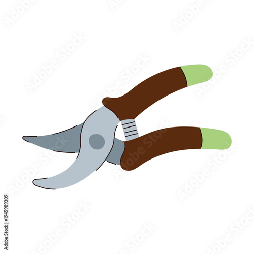 Garden pruning shears isolated on white background, hand pruner gardening tool. Secateurs with metal blades and ergonomic handles used for trimming plants, cutting branches and garden maintenance. 