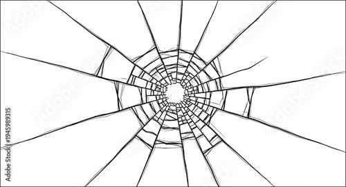 Cracked glass effect with radial cracks on white background broken glass shattered glass shards