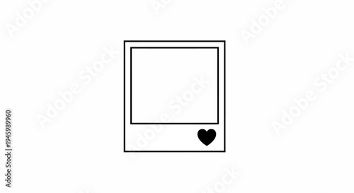 A simple black and white illustration of a polaroid photo with a heart.
