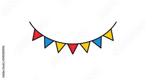 Colorful triangular party flags on string.